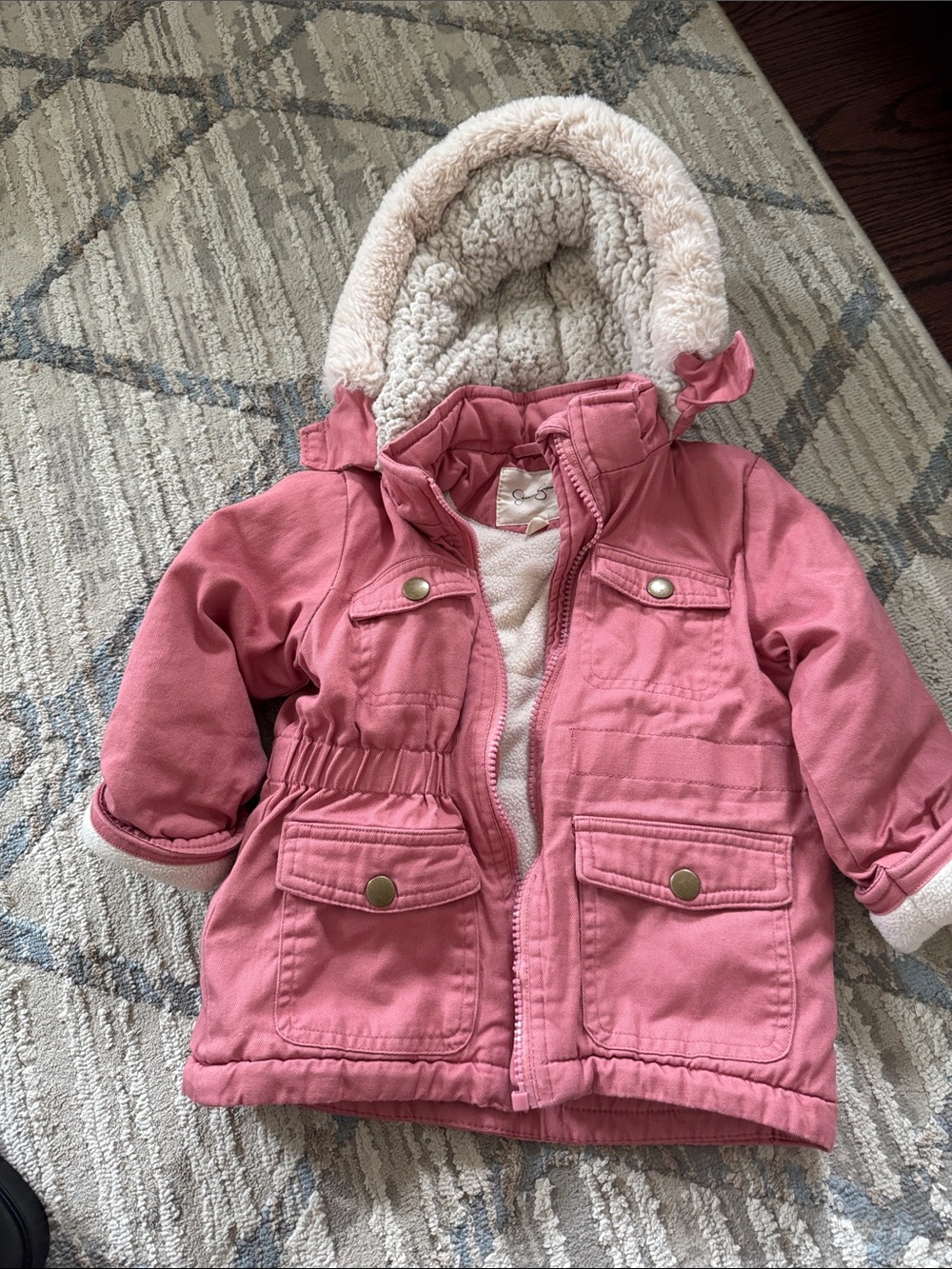 Jessica Simpson Pink Sherpa Hooded Puffer Jacket